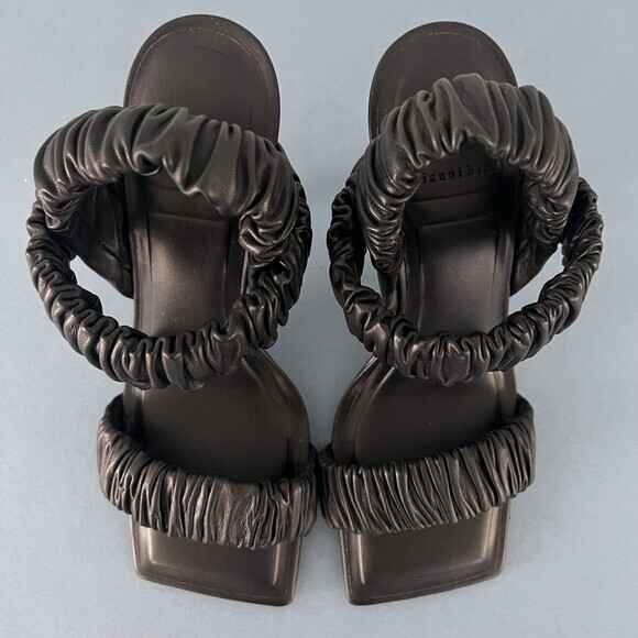 Gianni Bini Vanya‎ Scrunched Square Toe Black Leather Dress Sandal Heels Size 6 - Picture 7 of 8